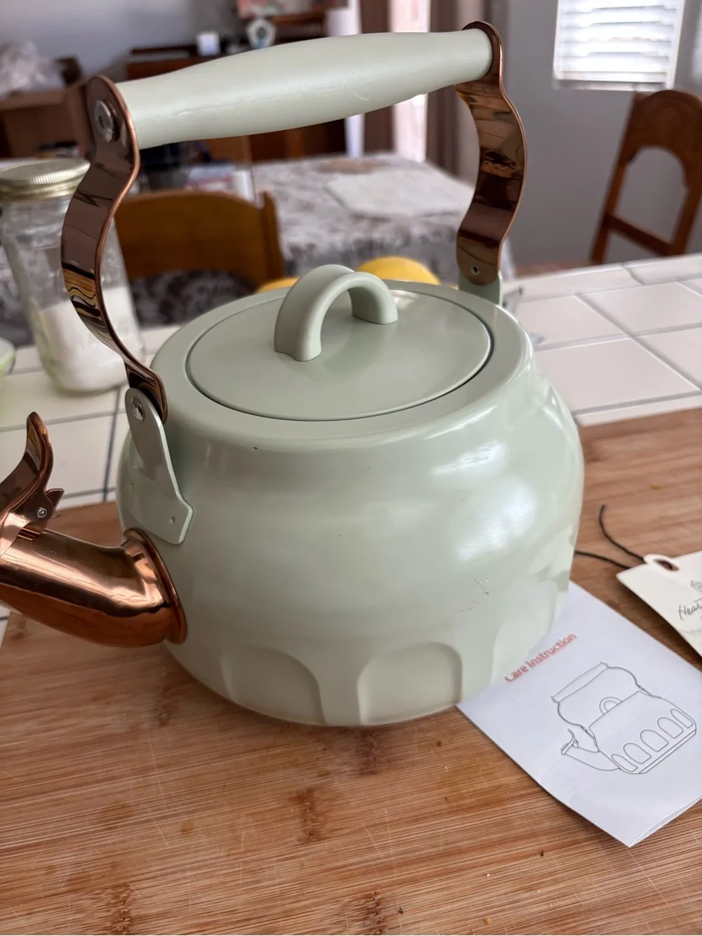 Hearth & Hand Mint Green Tea Kettle with Copper Spout